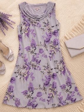 Jacques Vert Lavender Floral Midi Dress Size 16